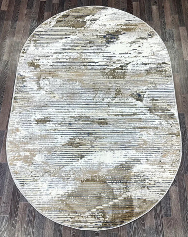 Ковер турецкий D071A Semnan (Полиэстер хит-сет, бежевый, серый) овальный